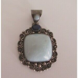 Suarti Bali Sterling 925 Silver Blue Lapis Chalcedony ? Pendant 33.4 Gram
